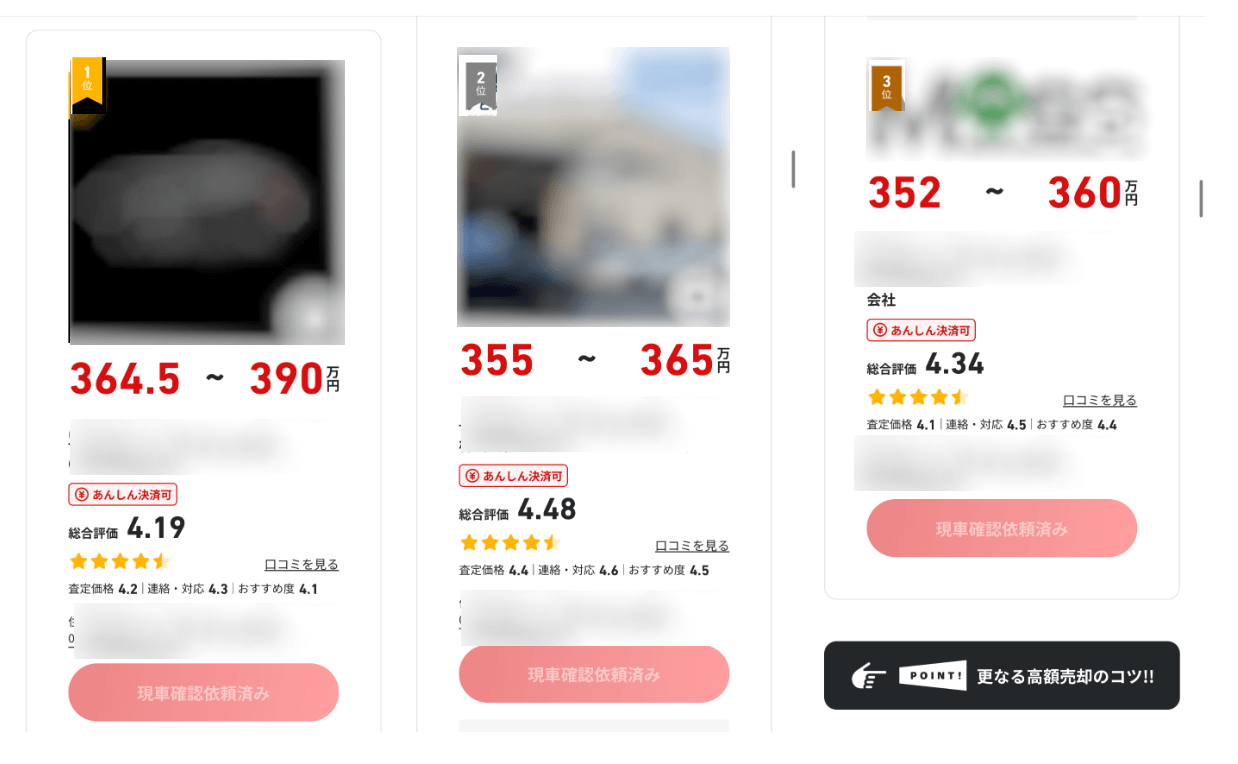 MOTA買取のネット査定における査定結果